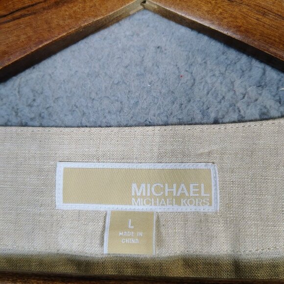 Michael Kors Top Women's Large Tan 100% Linen Sequence Mirror Work Tunic Coastal - Picture 3 of 12